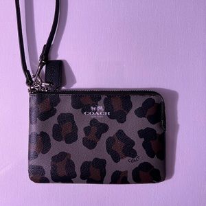 Coach leopard print zip wristlet wallet